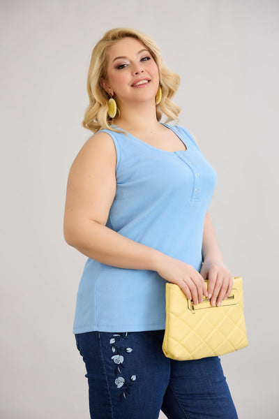 Baumwolltop mit Teakholzverschluss - Blau