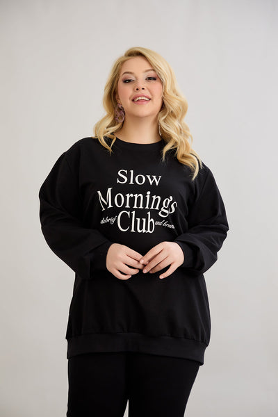 Casual-bluse mit Schriftzug „Slow Morning Club“