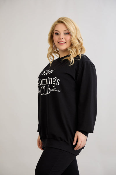 Casual-bluse mit Schriftzug „Slow Morning Club“