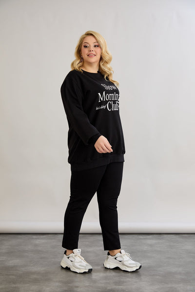 Casual-bluse mit Schriftzug „Slow Morning Club“