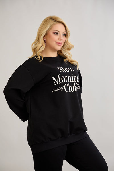 Casual-bluse mit Schriftzug „Slow Morning Club“