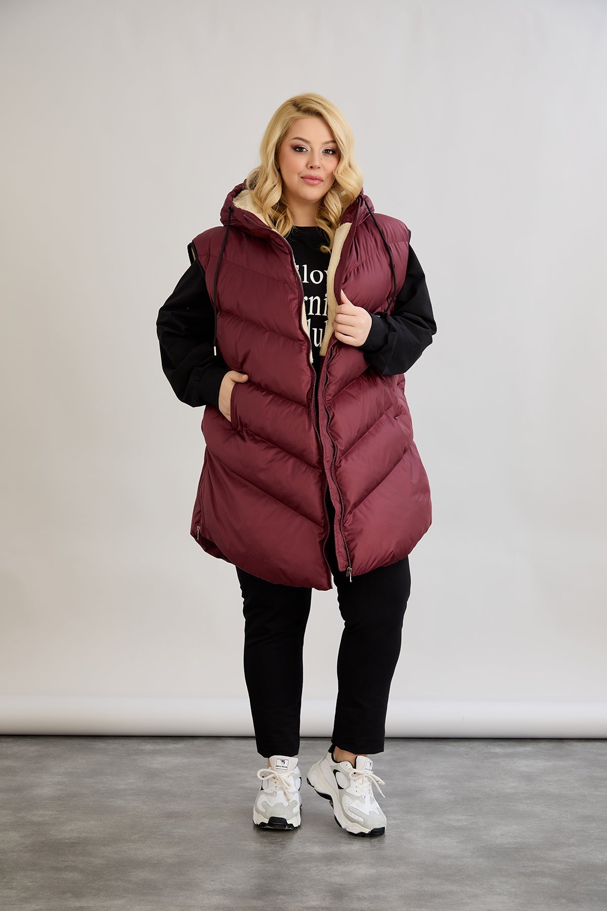 Warme Weste – Oversize - Weinrot