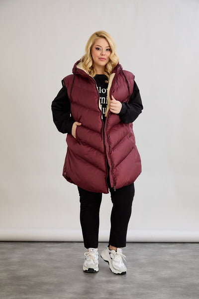 Warme Weste – Oversize - Weinrot