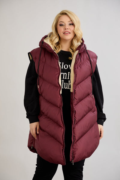 Warme Weste – Oversize - Weinrot