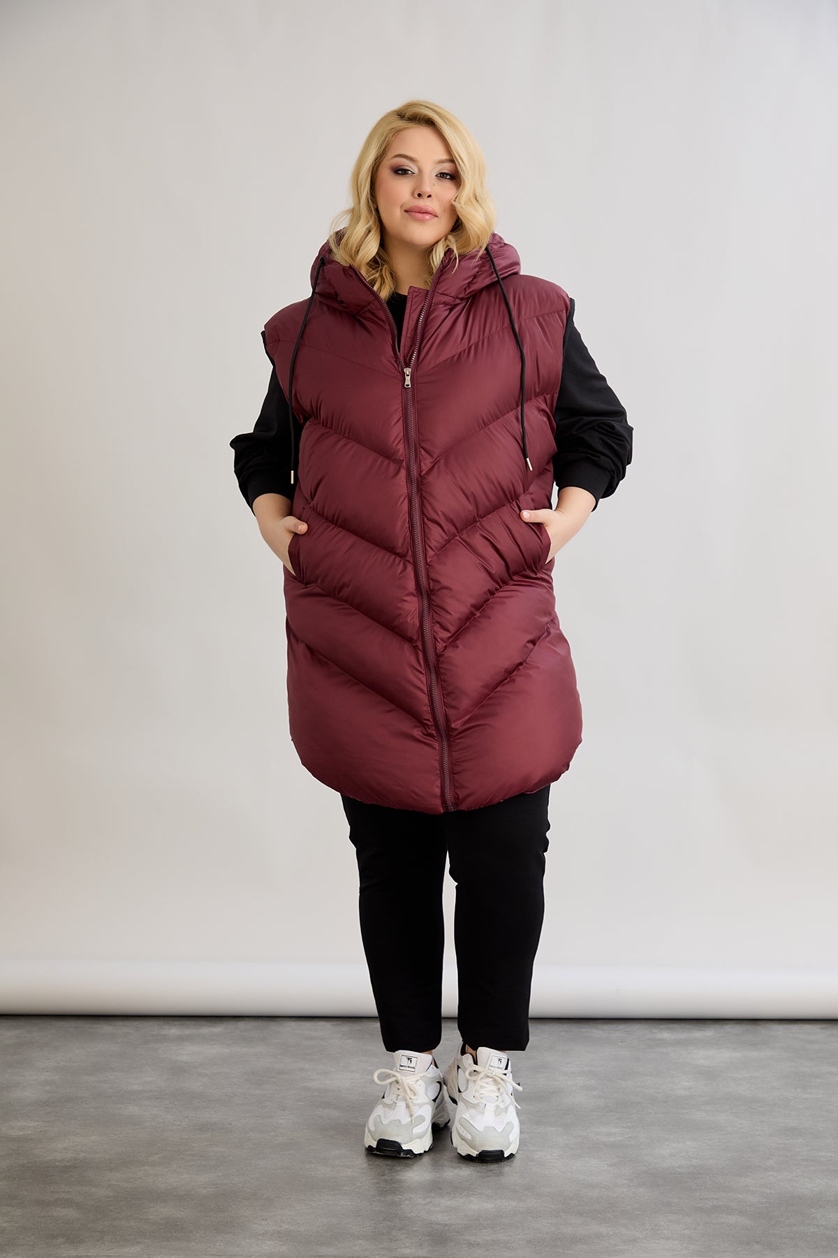Warme Weste – Oversize - Weinrot