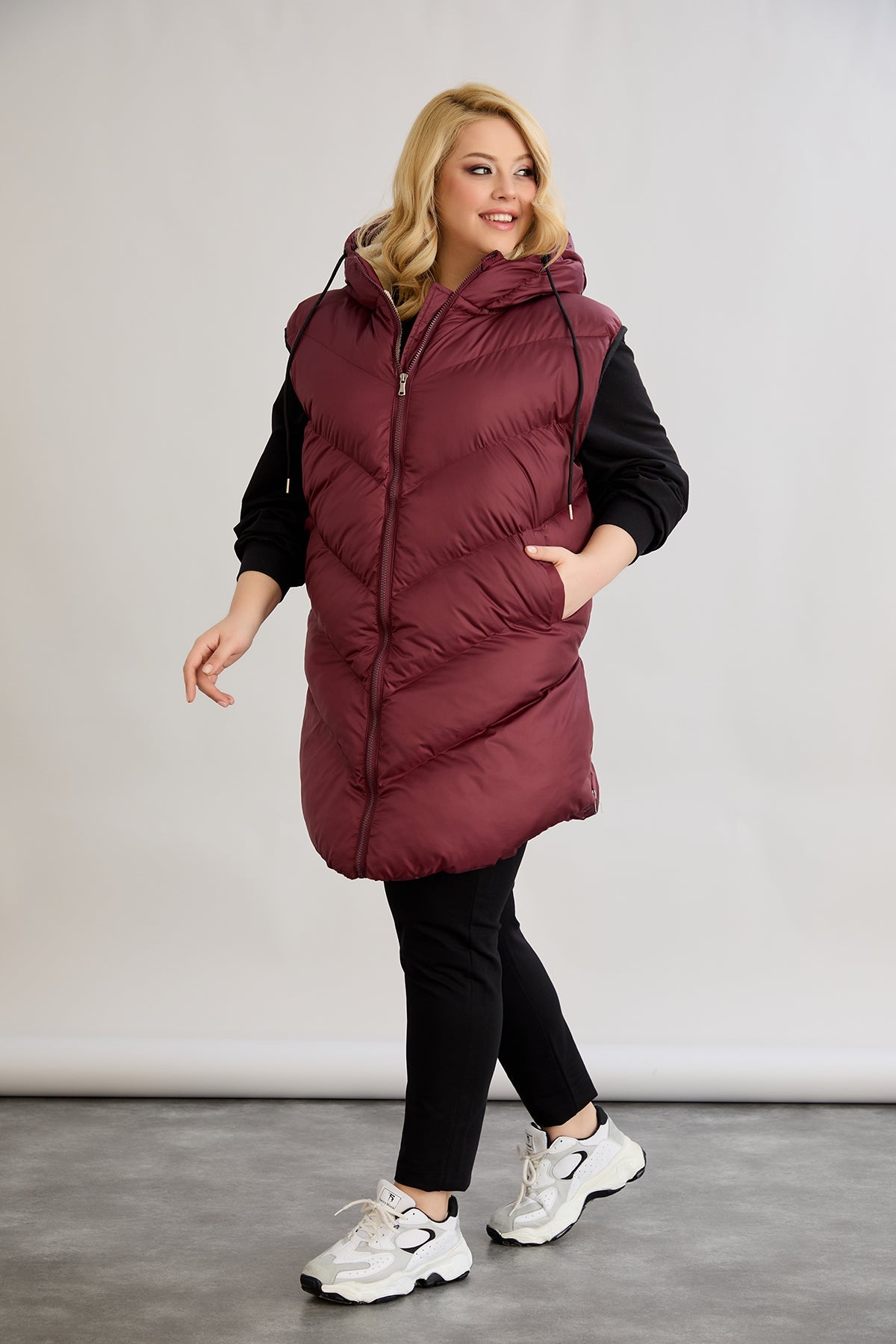 Warme Weste – Oversize - Weinrot