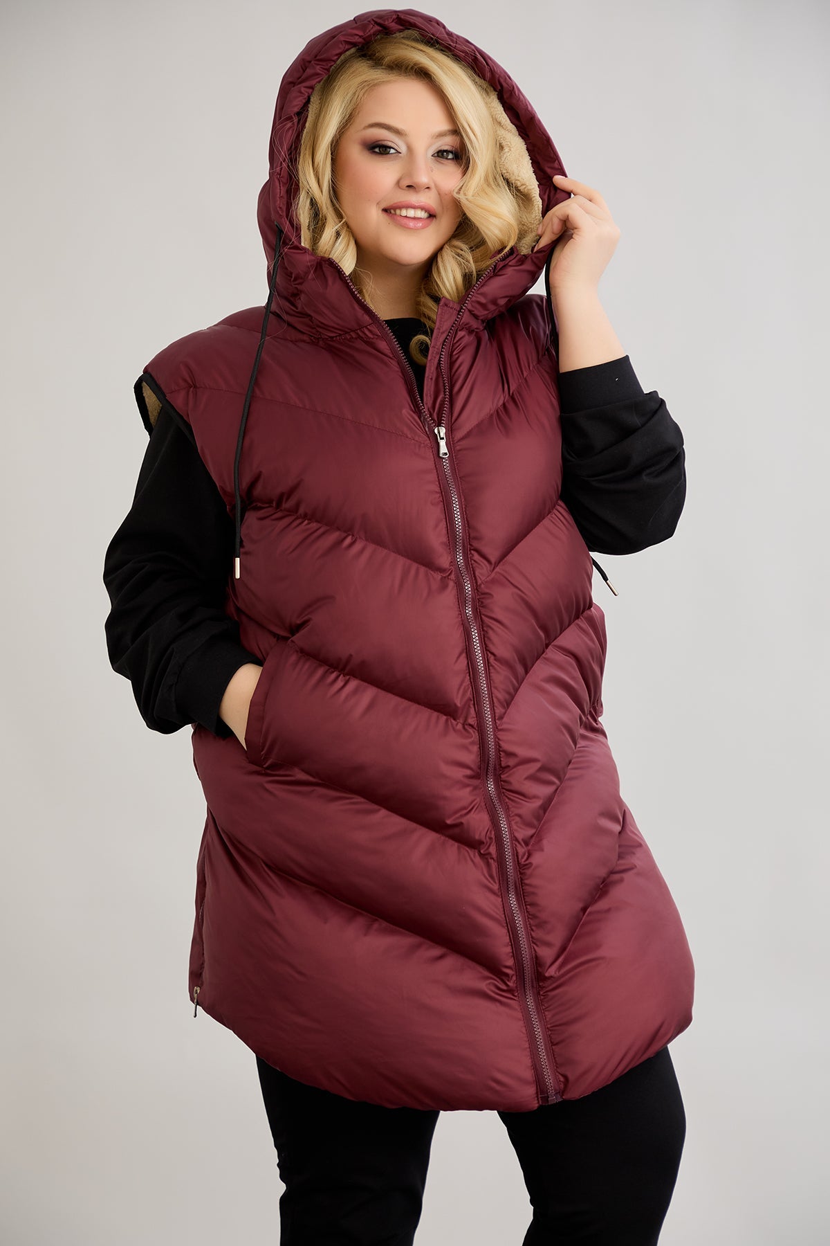 Warme Weste – Oversize - Weinrot