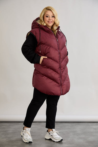 Warme Weste – Oversize - Weinrot
