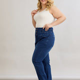 Elastische Jeans mit hohem Taillenumfang und Knöpfen – Blau