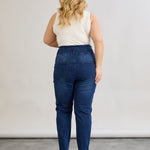Elastische Jeans mit hohem Taillenumfang und Knöpfen – Blau
