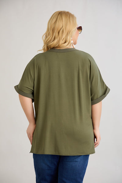 Bluse mit V-Ausschnitt und zarten Kieselsteinen - Khaki