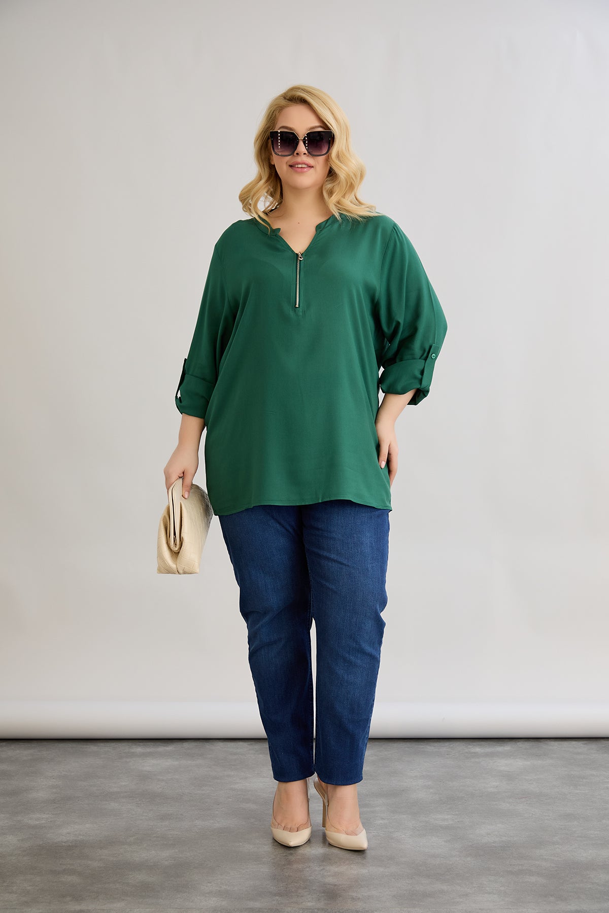 Bluse aus Viskose mit Reißverschluss am Halsausschnitt - Grün