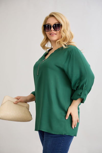 Bluse aus Viskose mit Reißverschluss am Halsausschnitt - Grün