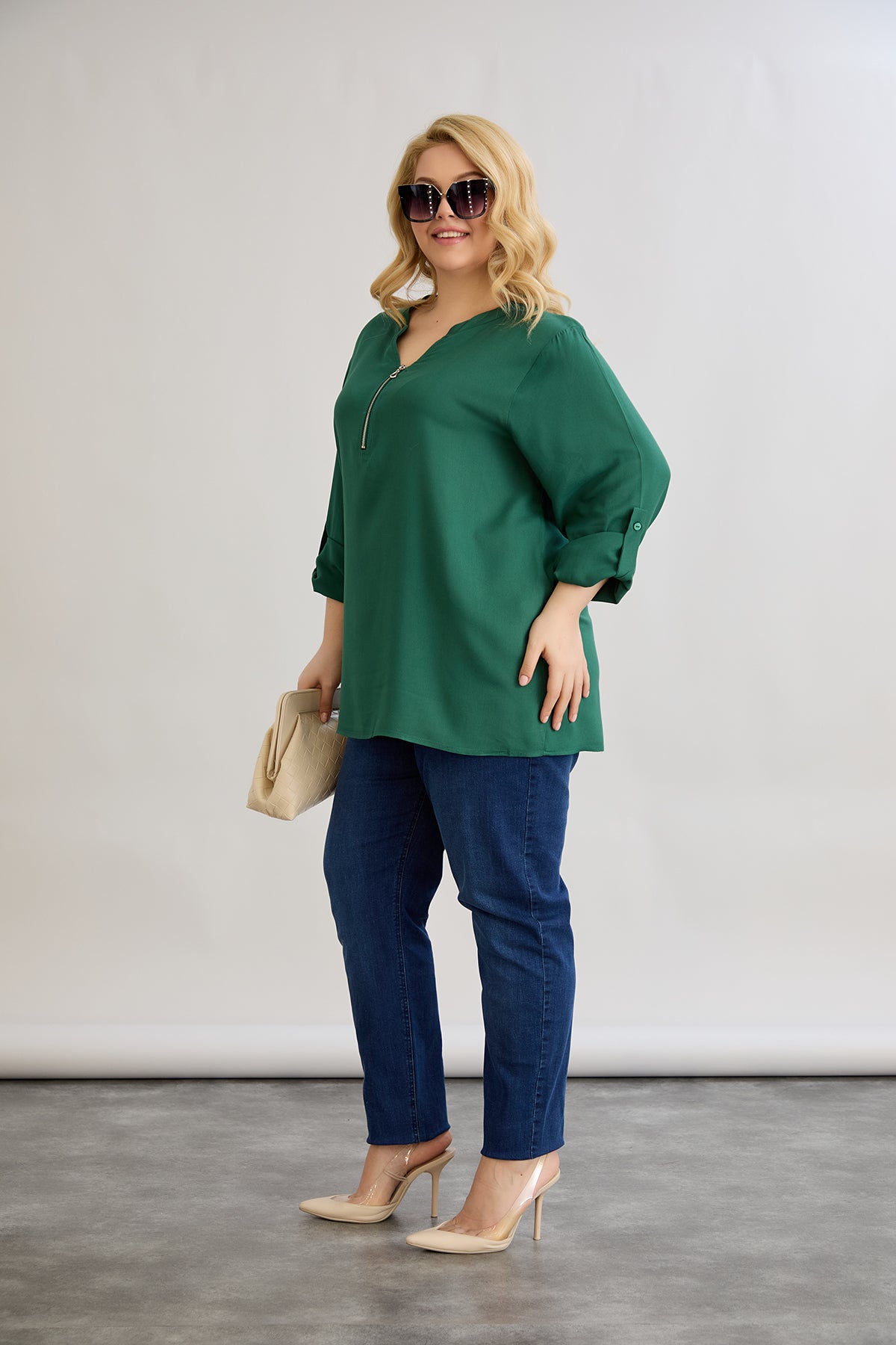 Bluse aus Viskose mit Reißverschluss am Halsausschnitt - Grün