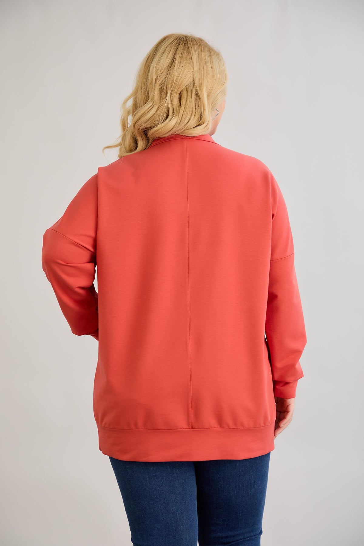 Zip-Hoodie mit dekorativen Nähten - Korallenfarbe