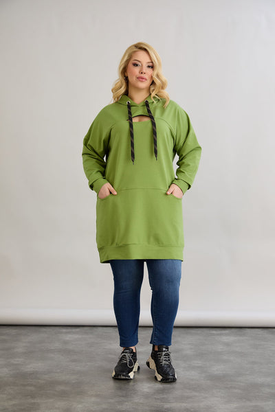 Langes Hoodie mit Cut-Out - Grün