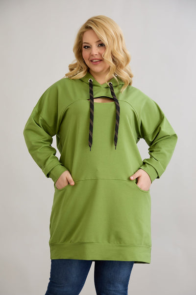 Langes Hoodie mit Cut-Out - Grün