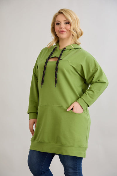 Langes Hoodie mit Cut-Out - Grün