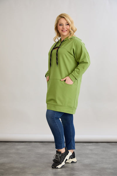 Langes Hoodie mit Cut-Out - Grün