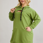 Langes Hoodie mit Cut-Out in Übergrößen - Grün