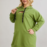 Langes Hoodie mit Cut-Out in Übergrößen - Grün
