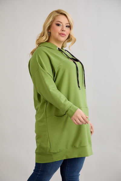 Langes Hoodie mit Cut-Out - Grün