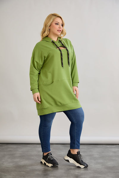 Langes Hoodie mit Cut-Out - Grün