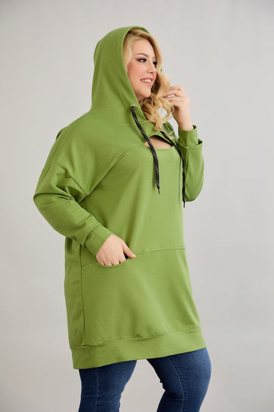 Langes Hoodie mit Cut-Out - Grün