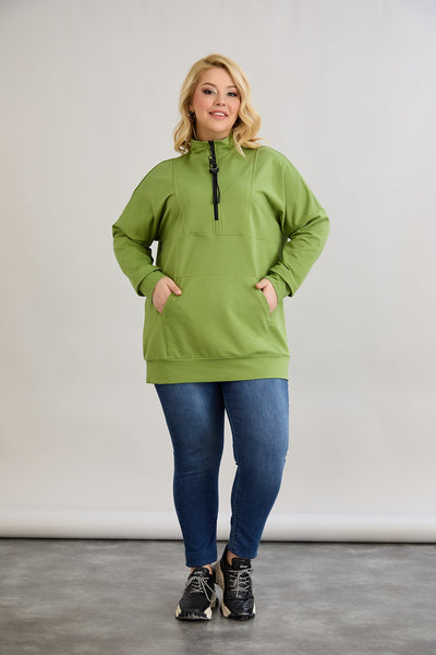Zip-Hoodie mit dekorativen Nähten - Grün