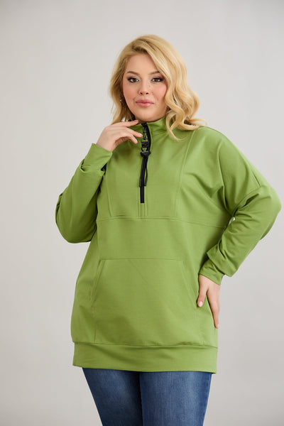 Zip-Hoodie mit dekorativen Nähten - Grün