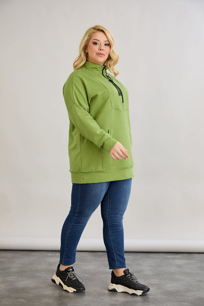 Zip-Hoodie mit dekorativen Nähten - Grün
