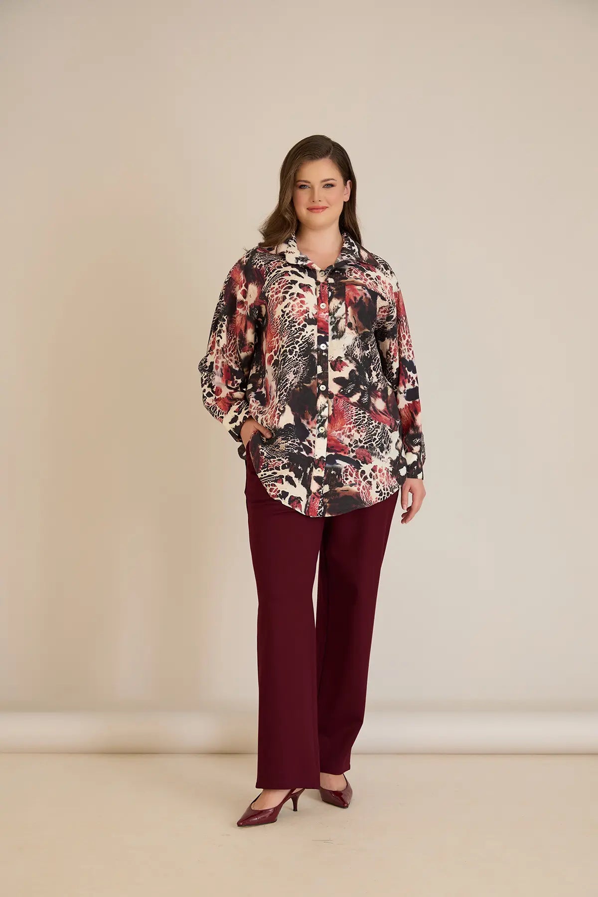 Elegante Hemdbluse aus feiner Viskose – Bordeaux – Burgund