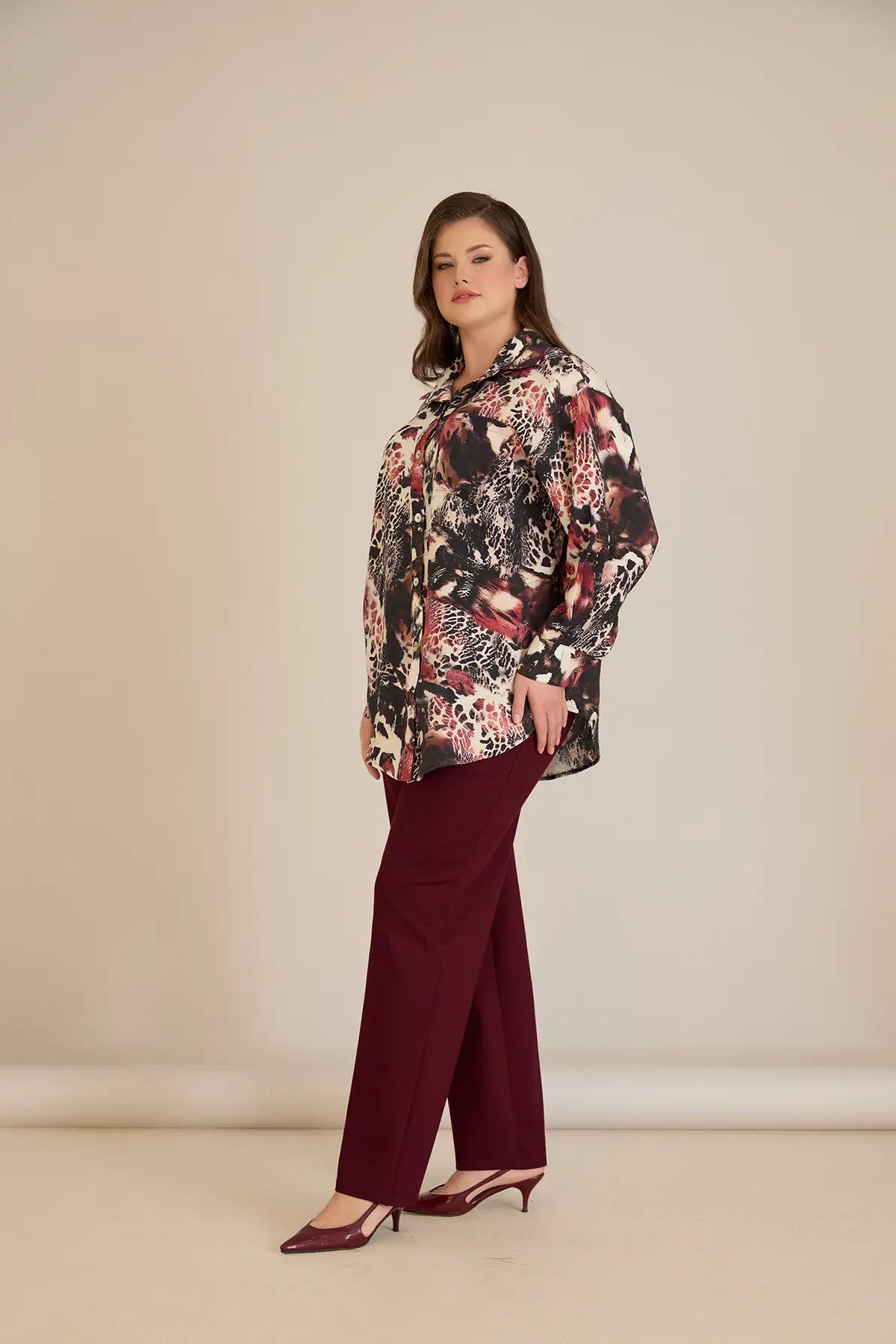 Elegante Hemdbluse aus feiner Viskose – Bordeaux – Burgund