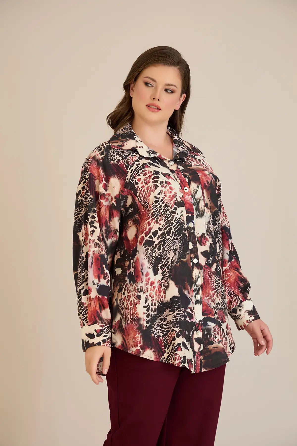 Elegante Hemdbluse aus feiner Viskose – Bordeaux – Burgund