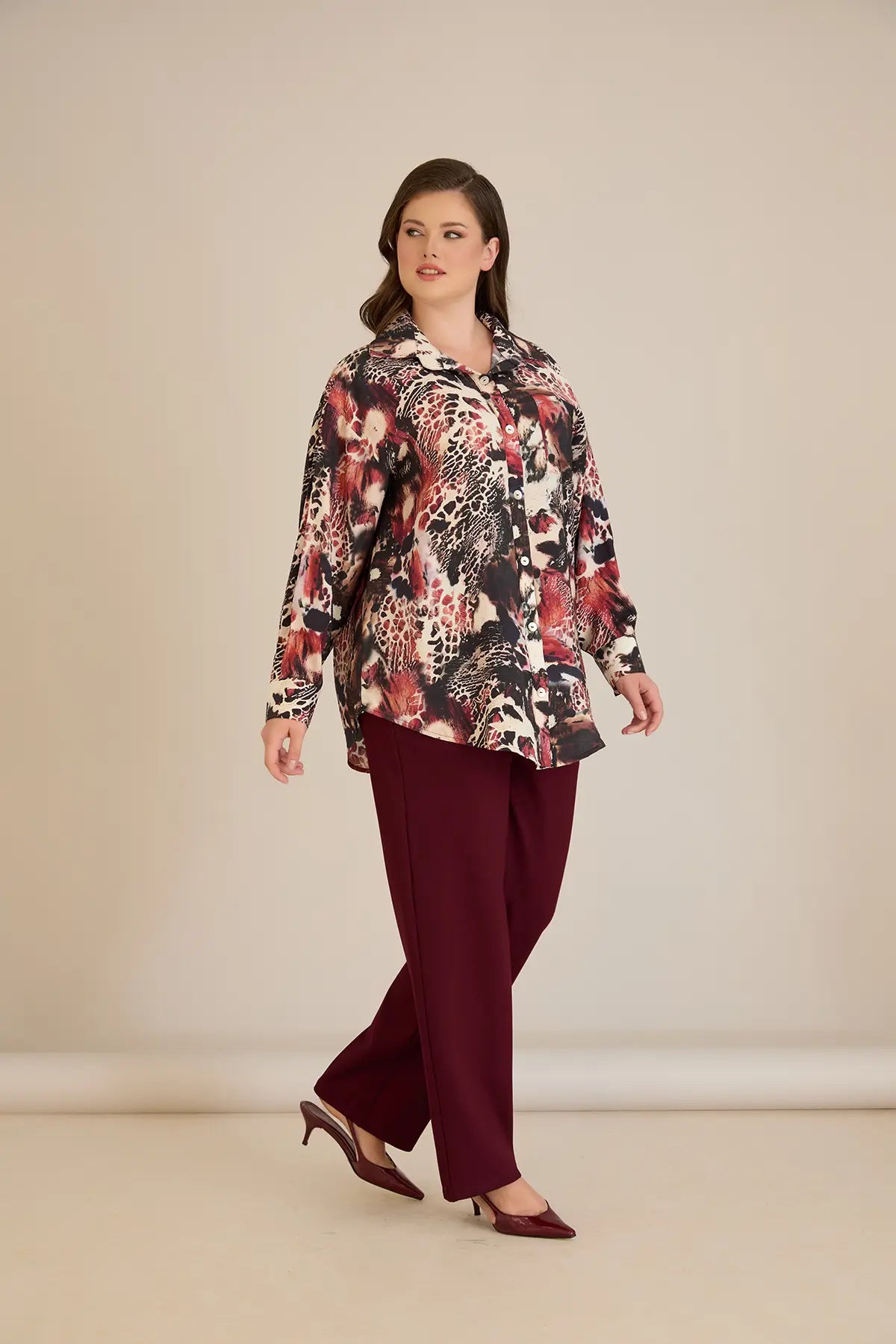 Elegante Hemdbluse aus feiner Viskose – Bordeaux – Burgund