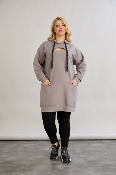 Langes Hoodie mit Cut-Out - Grau