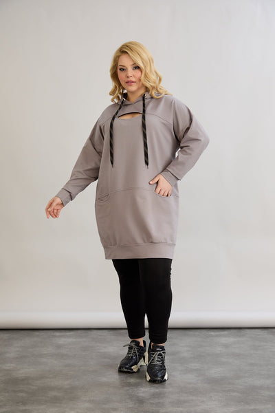 Langes Hoodie mit Cut-Out - Grau