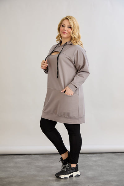 Langes Hoodie mit Cut-Out - Grau