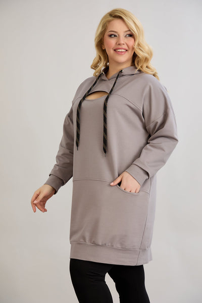 Langes Hoodie mit Cut-Out - Grau
