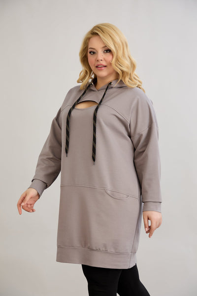 Langes Hoodie mit Cut-Out - Grau