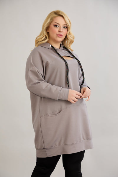 Langes Hoodie mit Cut-Out - Grau