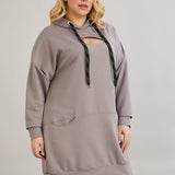 Langes Hoodie mit Cut-Out in Übergrößen - Grau