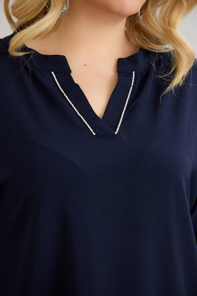 Bluse mit V-Ausschnitt und zarten Kieselsteinen - Blau