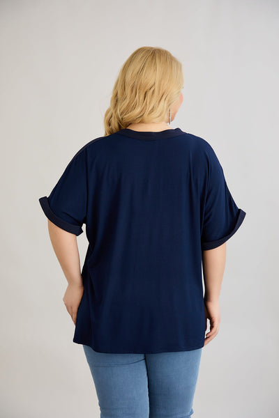 Bluse mit V-Ausschnitt und zarten Kieselsteinen - Blau