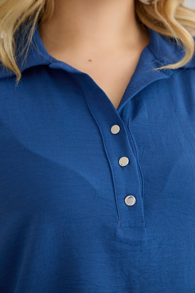 3/4 Ärmel Hemd mit Knöpfen - Blau