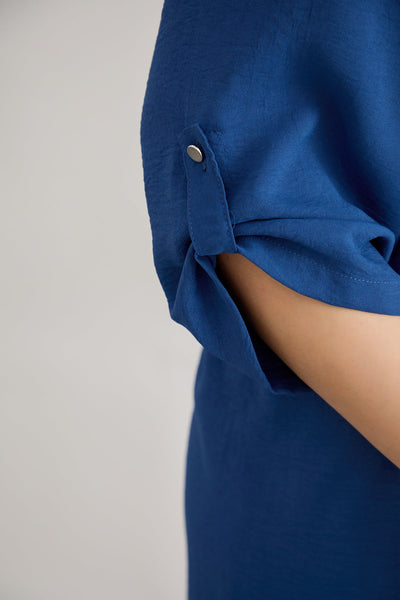 3/4 Ärmel Hemd mit Knöpfen - Blau