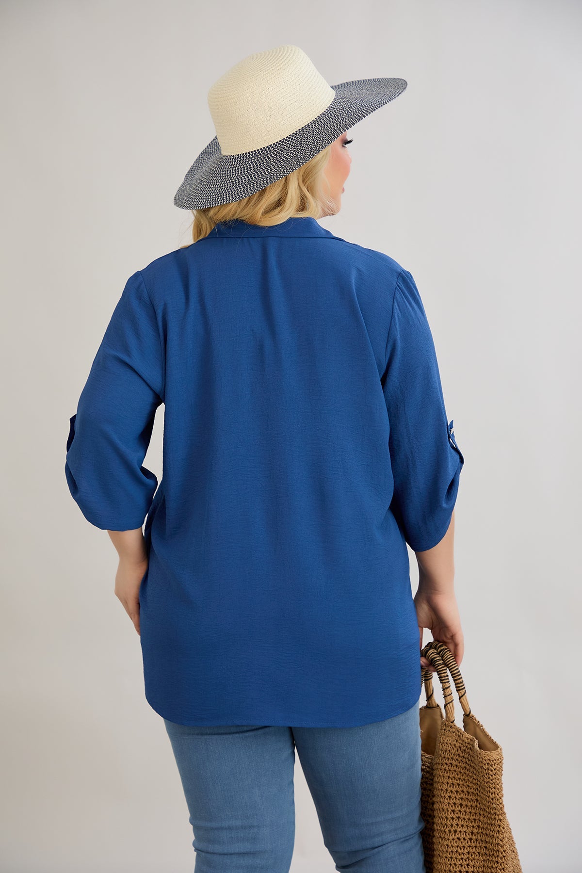 3/4 Ärmel Hemd mit Knöpfen - Blau