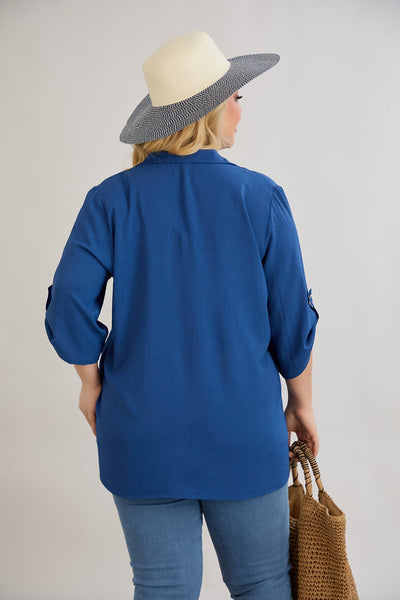3/4 Ärmel Hemd mit Knöpfen - Blau