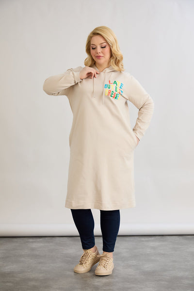 Baumwoll-Tunika-Kleid mit Print in Übergrößen - Ecru