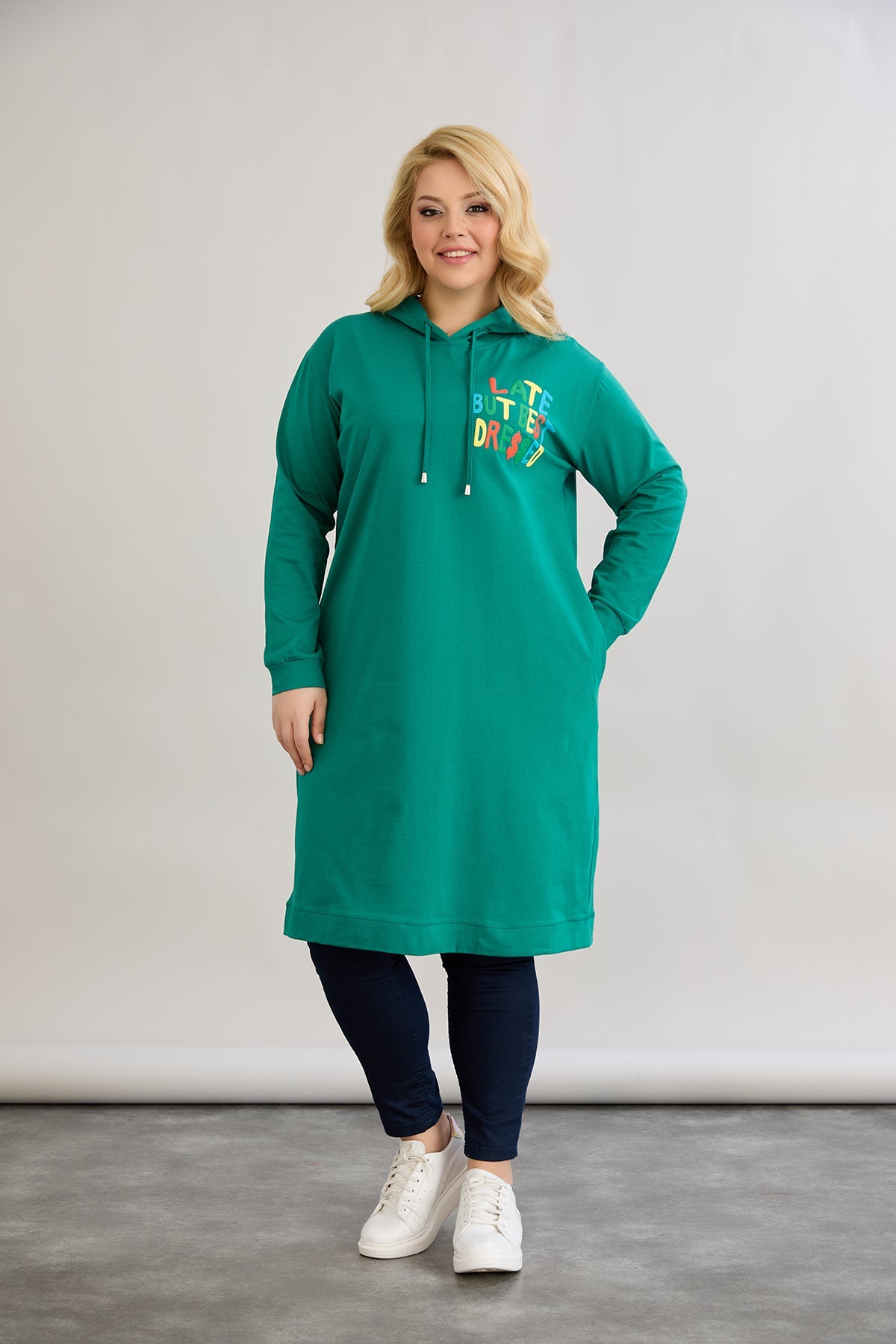 Baumwoll-Tunika-Kleid mit Print in Übergrößen Grün